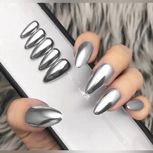 Metal Sense Press-On Nails Y2K Emo Silvery Almond Jelly Glue And Files (24pcs)